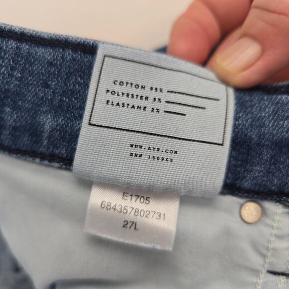 AYR The Pop Straight Leg Raw Hem High Rise Denim Blue Jeans Size 27L - Picture 10 of 15